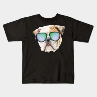 Cute english bulldog with sunglasses, Funny puppy Kids T-Shirt